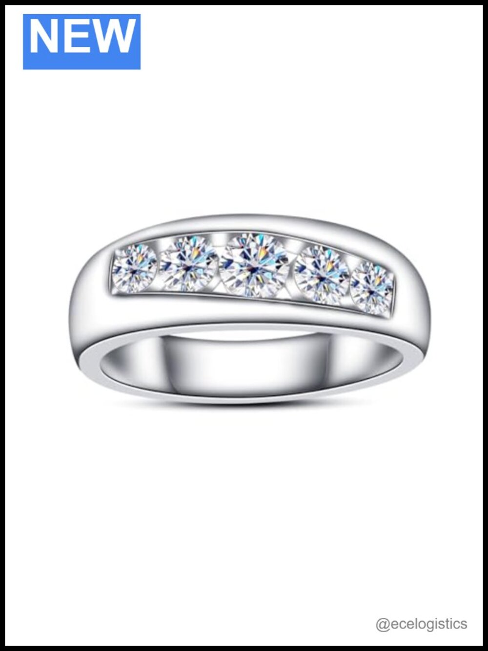 Moissanite 5-Stone Wedding Band Eternity Ring 925 Sterling Silver Unisex